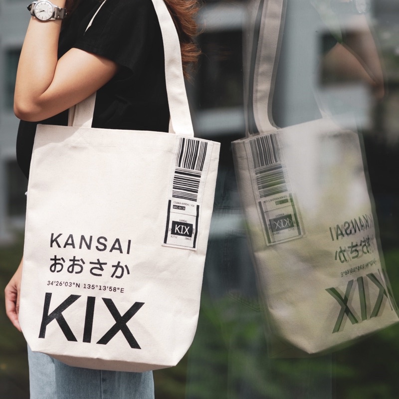 พร้อมส่ง ! กระเป๋าผ้าแคนวาส Canvas Tote Bag รุ่น Japan Edition ลายสนามบิน KIX Kansai NRT Narita  CTS