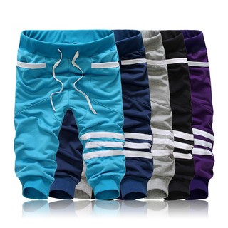 Mens Low Waist Jogger Stripe กระเป๋า Patchwork สบาย ๆ 3/4 กางเกงกีฬา ใช้โค้ด GIFT30 ลด 30% ทันที!!!”