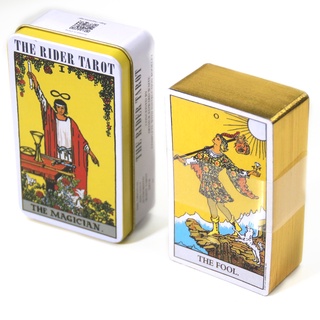 ไพ่ทาโรต์ Rider Waite Tarot Deck Tarot Card in a Tin Box Gilded Edge สําหรับการ์ดเกม Fortune Telling