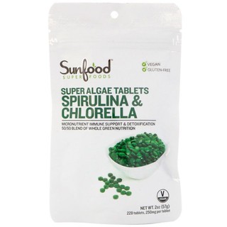 Sunfood, Spirulina & Chlorella, Super Algae Tablets, 228 Tablets สาหร่ายสไปรูลิน่า​