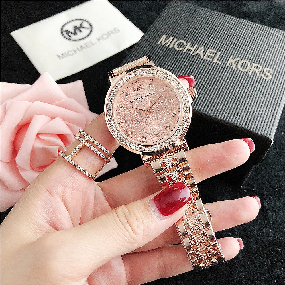 ผู้หญิง Rhinestone โลโก้ Dial Design นาฬิกาแฟชั่น Casual สายเหล็กนาฬิกา