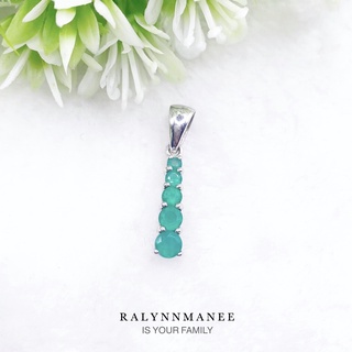 Z6481 จี้พลอยโมราแท้ ( Chrysoprase ) ตัวเรือนเงินแท้ 925 ชุบทองคำขาว