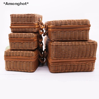 Amonghot กระเป๋าเดินทางหวายสาน แฮนด์เมด แบบพกพา สไตล์วินเทจ สําหรับปิกนิก