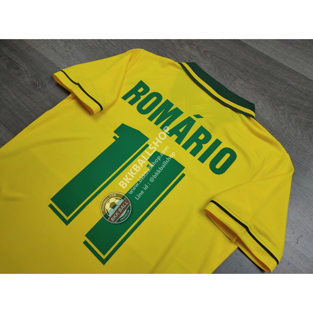 [Retro] - เสื้อบอล ย้อนยุค Brazil Home บราซิล เหย้า ชุดแชมป์ฟุตบอลโลกปี 1994 พร้อมเบอร์ชื่อ 11 ROMARIO