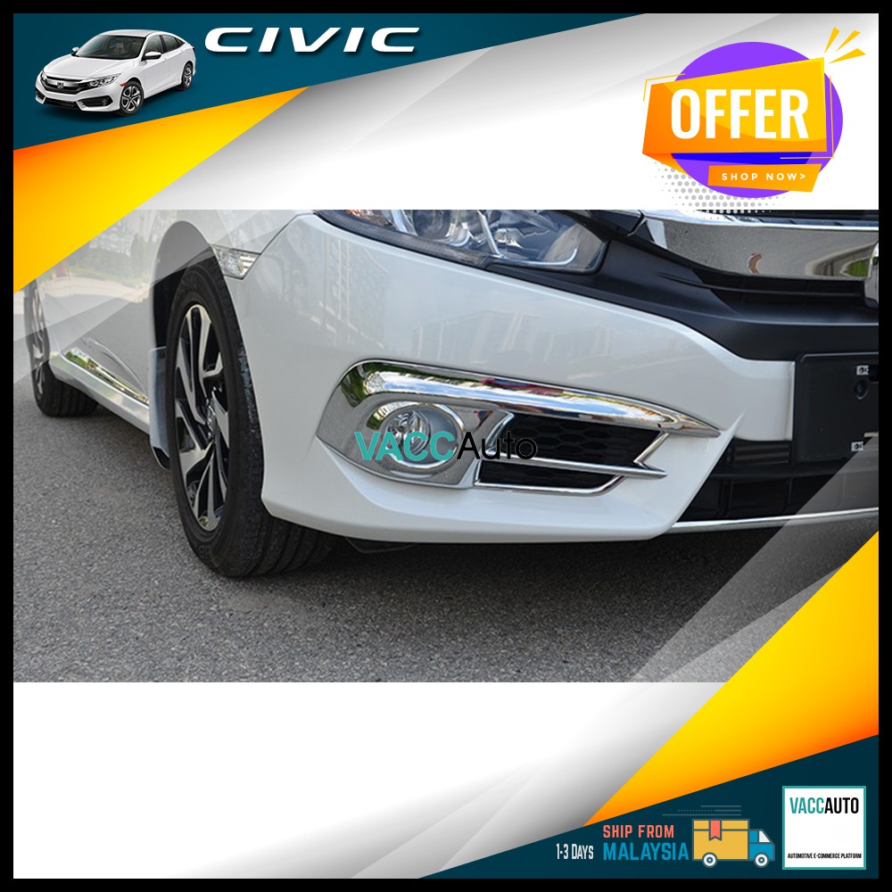 Honda Civic FC 10th ไฟตัดหมอก Full Chrome Lining ไฟตัดหมอกด้านหน้าฝาครอบ Trim 2016-2021 Civic 10th F