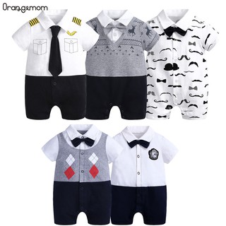 Baby clothes short sleeve newborn clothing summer baby boy gentleman romper cotton one piece bow tie infant jumpsuit