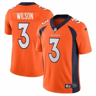 เสื้อกีฬาแขนสั้น คอปก ลาย NFL Jersey Denver Broncos Russell Wilson สําหรับผู้ชาย