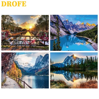 DROFE ภาพวาดระบายสีตามตัวเลข DIY ลายทิวทัศน์ธรรมชาติ สำหรับตกแต่งบ้าน ขนาด 50X40 ซม.