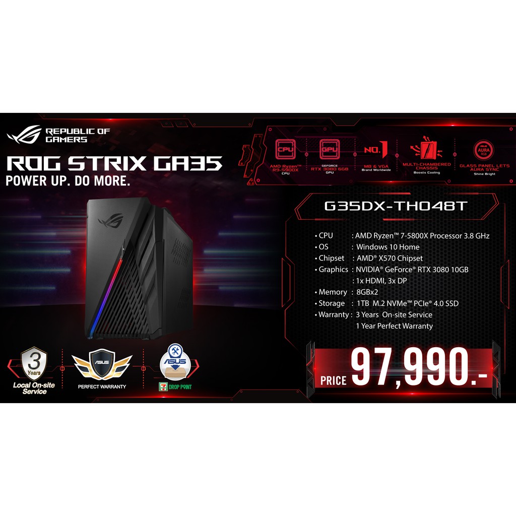 Computer PC Asus ROG Strix (G35DX-TH048T)Ryzen 7-5800X/16GB/1TB SSD/GeForce RTX3080 10GB/Win10