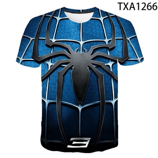 เสื้อยืดแขนสั้น พิมพ์ลายการ์ตูน Spider-Man แฟชั่นฤดูร้อน สําหรับเด็กผู้ชาย และเด็กผู้หญิง