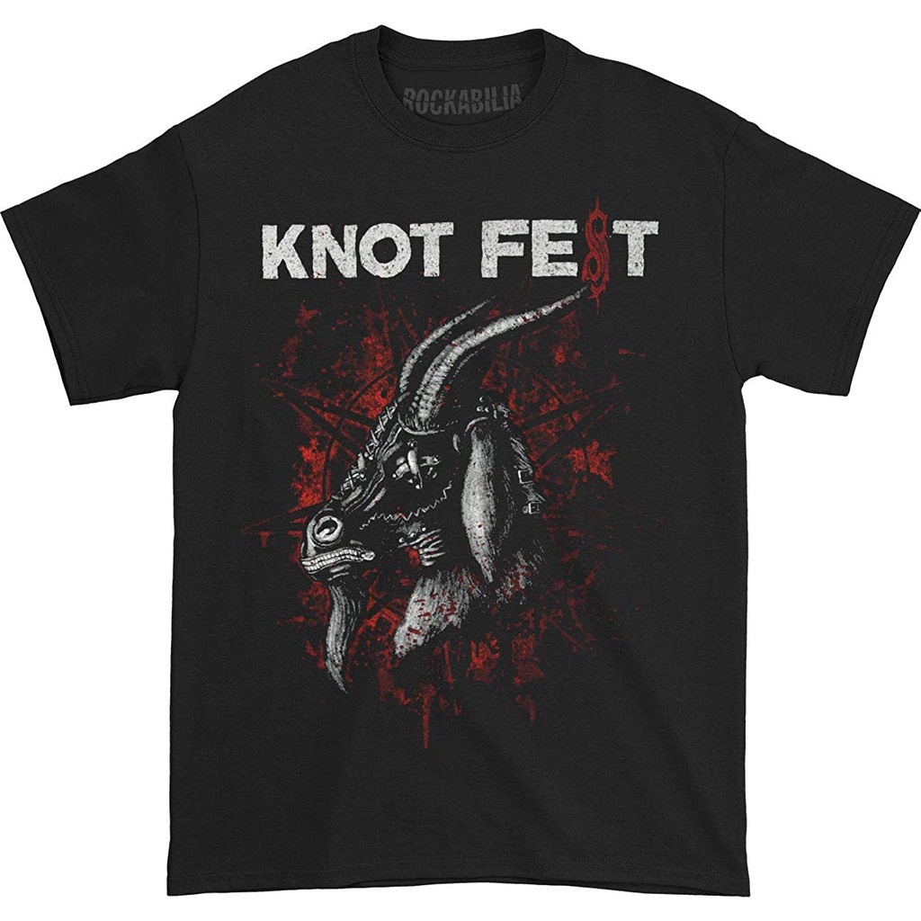 (ขายส่งได้)เสื้อยืดสีดำอินเทรนด์slipknot men's knotfest masked goat เสื้อยืดสีดำ plus size clic spor