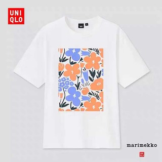 เสื้อยืดคอกลมแขนสั้นพิมพ์ลาย Marimekko สําหรับผู้หญิง ( 440697 ) แฟชั่น