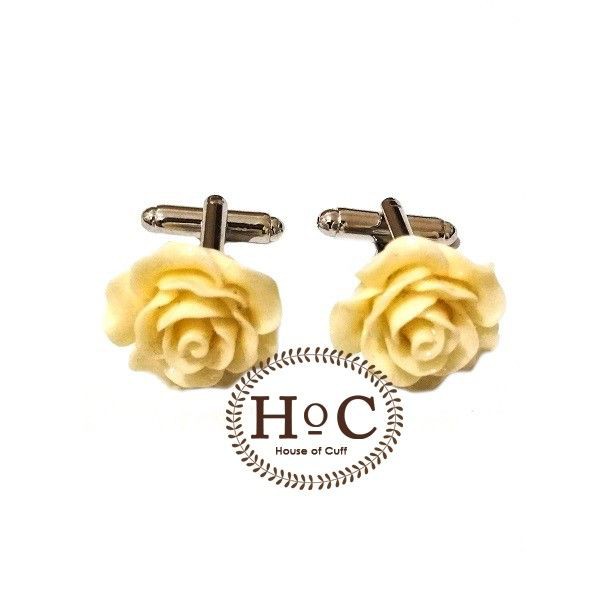 KEMEJA Cufflinks French Cuff Shirt Buttons FLOWER WAX BEIGE CUFFLINKS