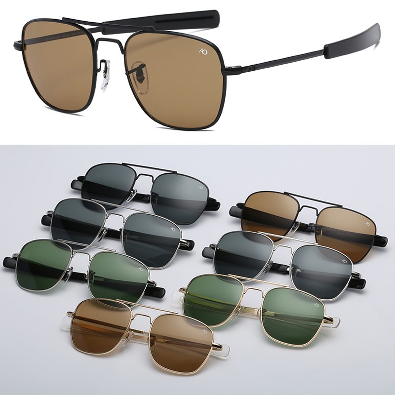 แฟชั่น Aviator แว่นตากันแดดผู้ชาย AO Square โลหะ Shade แว่นตาแว่นตากันแดดนักบินกลางแจ้ง