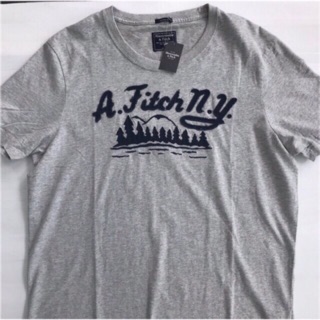 Abercrombie&amp;fitch เสื้อยืด สีเทาลายต้นสนสีกรมท่า เสื้อยืดคอกลมผู้ชาย มือหนึ่ง