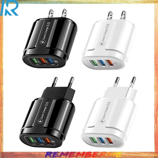 Rem - Us Eu Plug 3 พอร์ต Usb Charger Qc3 . 0 อะแดปเตอร์ชาร์จโทรศัพท์มือถือแท็บเล็ต