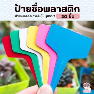 ป้ายชื่อพลาสติก 6 x 10 ซม. #การ์ด สำหรับติดกระถางต้นไม้ รูปตัว T ( 20 ชิ้น )