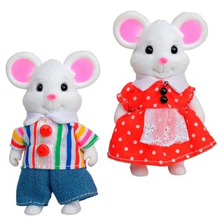 ตุ๊กตาสำหรับเล่นบ้านตุ๊กตากระต่ายหนูหมีกระกรอก Happy Family แบบ Sylvanian Families มีตุ๊กตาหนูขาว 2 ตัว