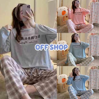 OFF SHOP พร้อมส่ง (OFF-DX-SY-05)ชุดนอน เสื้อแขนยาว+กางเกงขายาว ลายสก็อตมีตัวอักษรใส่สบาย 07