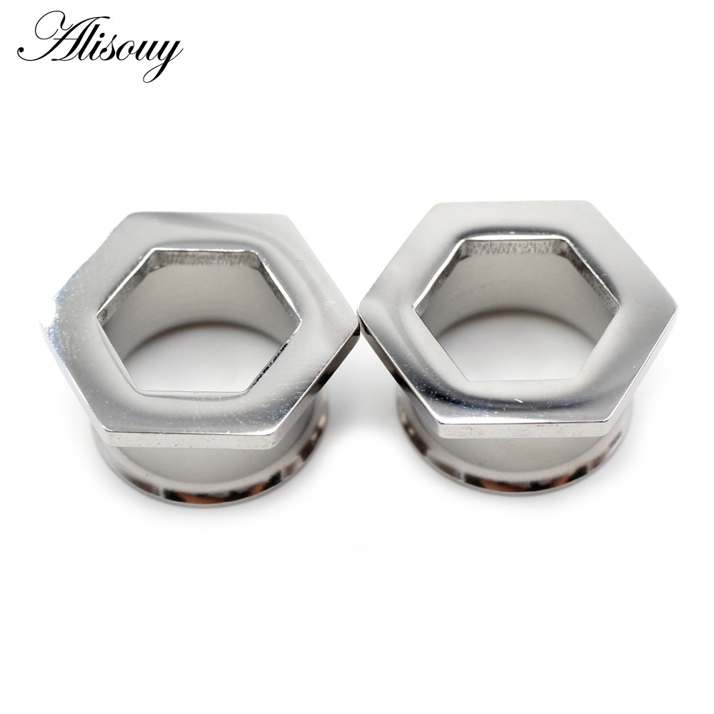 Alisouy 2 ชิ้น 6 มม. - 25 มม. สเตนเลส หกเหลี่ยม บาน อุโมงค์หู ปลั๊กขยาย เกจวัด ต่างหู เจาะร่างกาย เครื่องประดับ