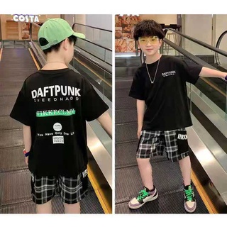 [พร้อมส่ง] ชุดเสื้อแขนสั้น และกางเกง ทรงหลวม สไตล์เกาหลี แฟชั่นฤดูร้อน สําหรับเด็กผู้ชาย 1-12 ปี