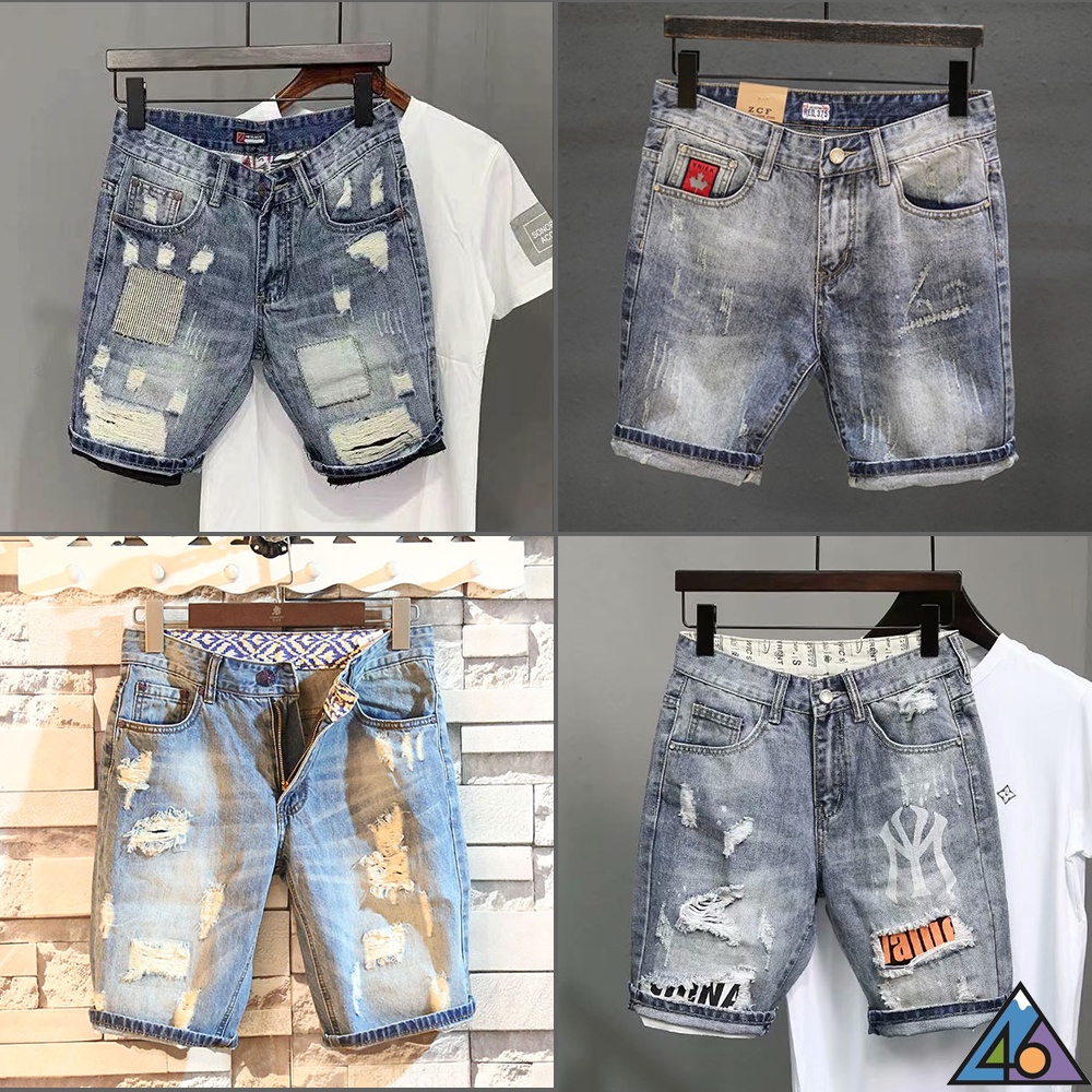 พร้อมส่ง กางเกงขาสั้นผู้ชาย ผ้าไม่ยืด แต่งขาด ใส่สบาย กางเกงยีนส์ผู้ชาย ขาสั้น ทรงดี