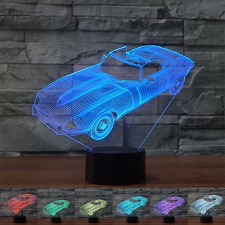 Sportscar โคมไฟตั้งโต๊ะอะคริลิค LED 3D ไล่โทนสี 7 สี สําหรับตกแต่งบ้าน รถยนต์