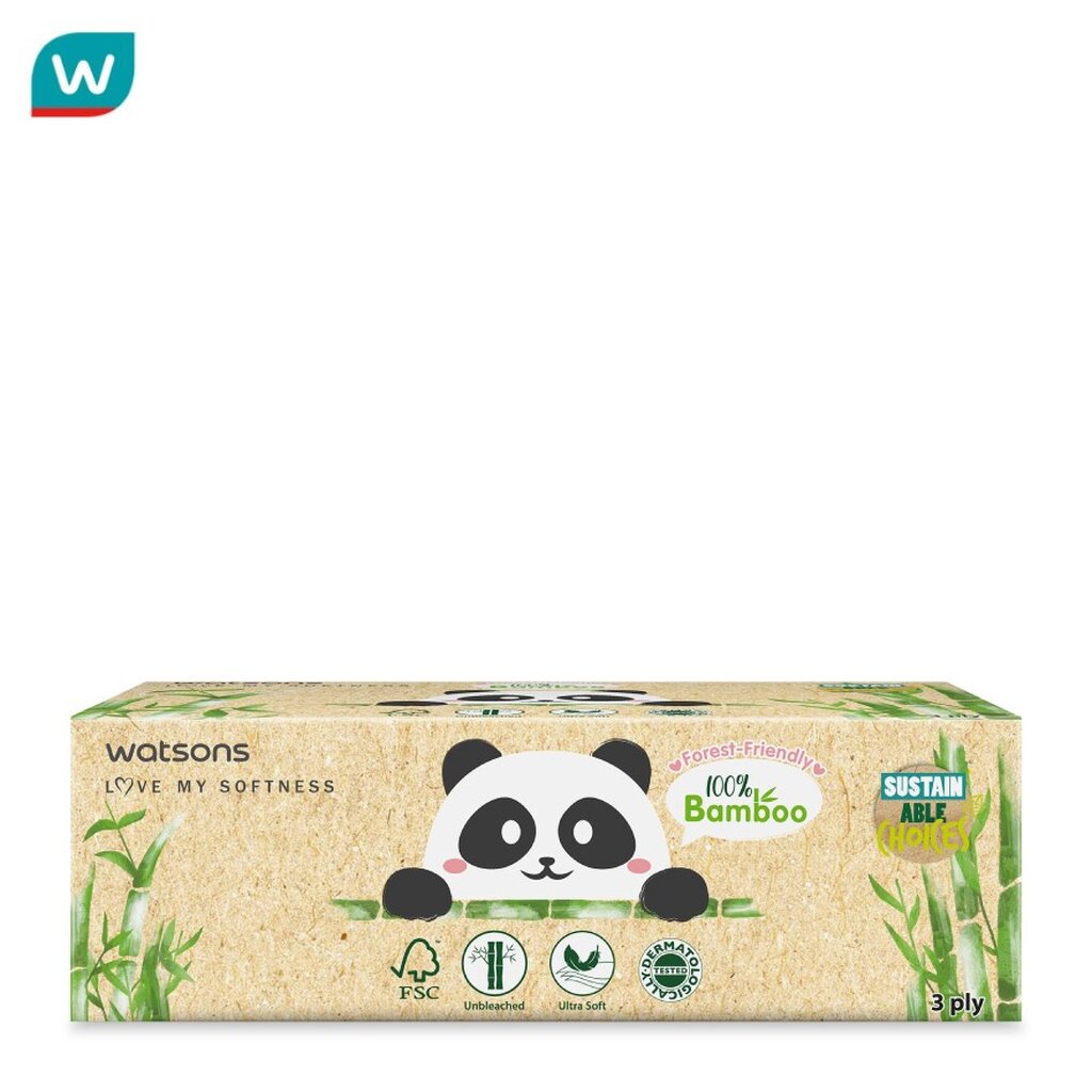 Watsons วัตสัน กระดาษทิชชูเช็ดหน้า ฟอเรสต์ เฟรนด์ลี่ แบมบู 3ชั้น X 100 แผ่น (สงวนสิทธิ์เลือก)