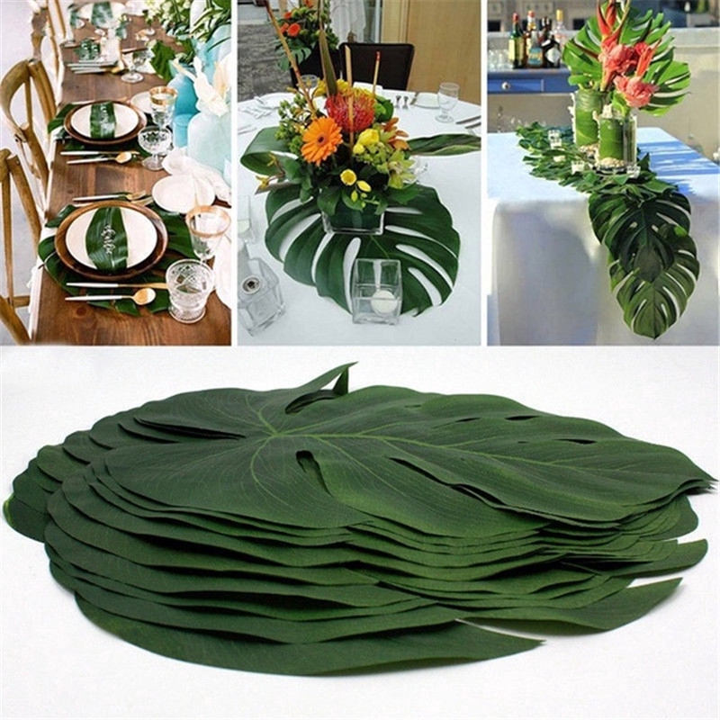 6 Pcs ประดิษฐ์ผ้าไหมสีเขียวใบปาล์มพืช/ตกแต่งปลอม Eucalyptus Leaf ช่อดอกไม้/สำนักงาน, โรงแรม, งานแต่งงานหน้าแรกโรแมนติก DIY ตกแต่งในร่ม