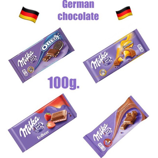 ช็อกโกแลต เยอรมัน Milka 100g. Milka Chocolate Milk chocolate with 4 stuffed flavor ช็อกโกแลนมสอดไส้ 