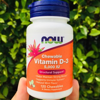 วิตามินดี 3 Chewable Vitamin D-3 Natural Mint Flavor 5000 IU 120 Chewables (Now Foods®) เสริมถูมิต้านทาน บำรุงกระดูก D3