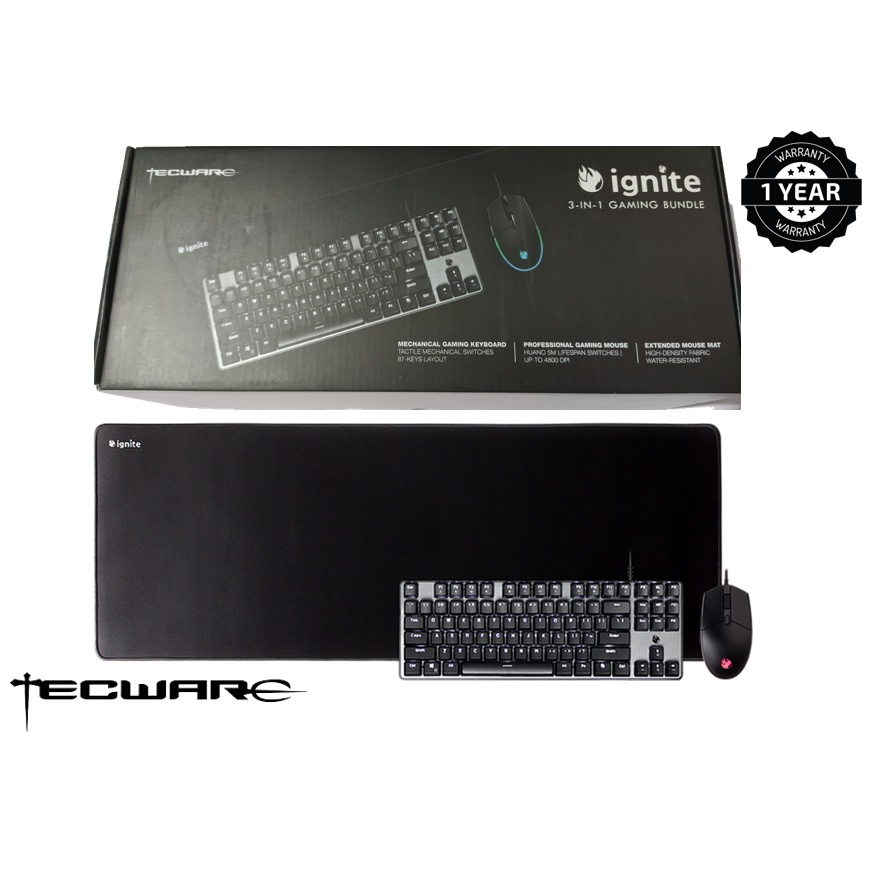 Tecware Ignite 3 in 1 Gaming Bundle Combo ( คีย ์ บอร ์ ดแบบกลไก TKL 3-in-1 , แผ ่ นรองเมาส ์ และเมาส ์ RGB ❉ TWAC-IGN87CB-WOBR