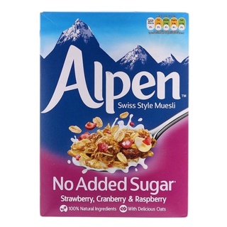 อัลเพน มูสลีสตรอเบอร์รี่ แครนเบอรี่ ราสเบอร์รี่ ไม่ใส่น้ำตาลเพิ่ม Alpen Muesli Straw Cran Raspberry No Sugar Added 560g