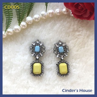 CD005 ต่างหูระย้าประดับเพชรสีเข้ม ต่างหูแฟชั่น
