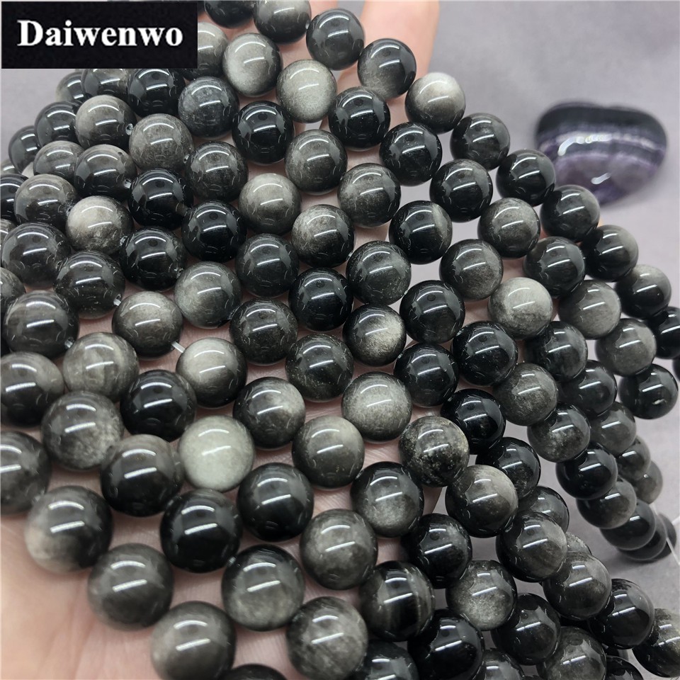 5a Silver Obsidiam Double Eye ลูกปัดหินธรรมชาติ 6-14 มม.DIY สําหรับเครื่องประดับเงินน้ําหอม