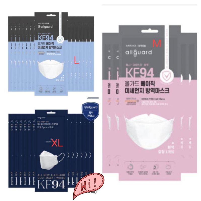 (พร้อมส่ง)หน้ากากอนามัย KF94 สีขาว Size M/L/XL 10 ชิ้น (allguard KF94 White Mask)