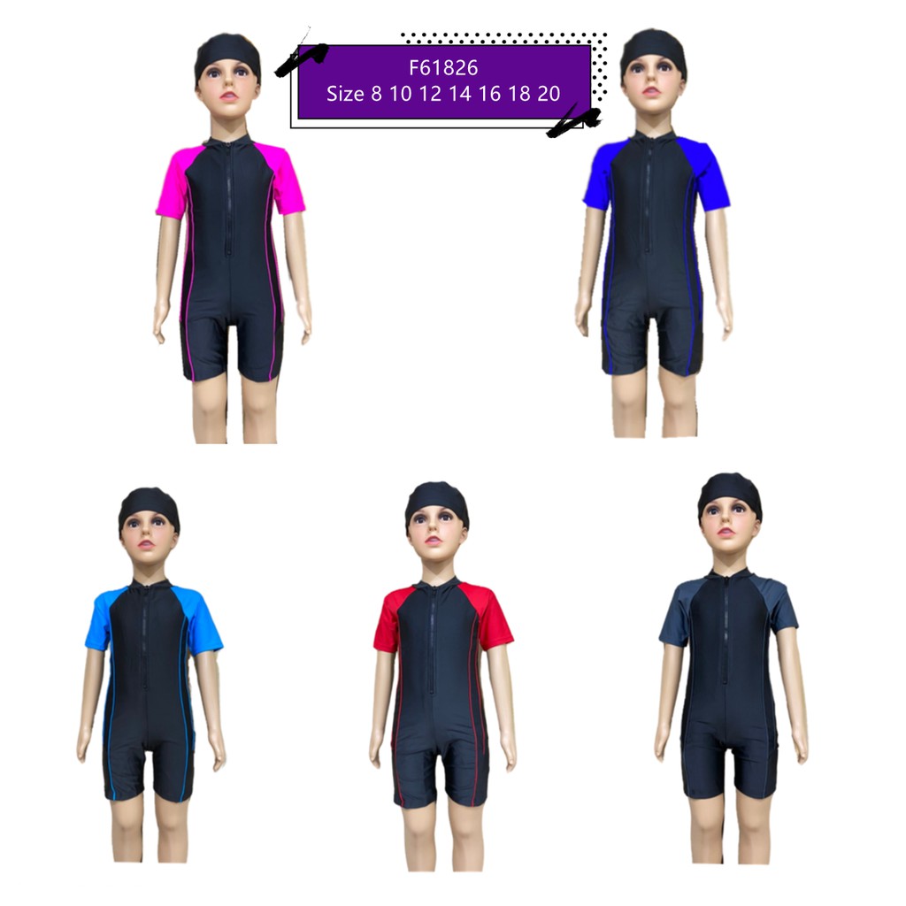 พร้อมส่ง ชุดว่ายน้ำเด็ก ชุดว่ายน้ำชิ้นเดียว ชุดว่ายน้ำบอดี้สูทเด็ก พร้อมหมวกว่ายน้ำ ใส่ได้ทั้ง เด็กชายและหญิง 61826