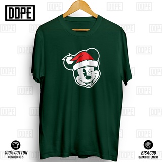 เสื้อยืด พิมพ์ลาย Mickey Mouse Santa Christmas คุณภาพดี V-7 DOPE