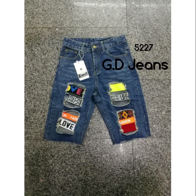 G.D.Jeans รุ่น 5227#กางเกงยีนส์ผ้าด้านสามสวนทรงบอยเล่นสายสีๆ 💦💦