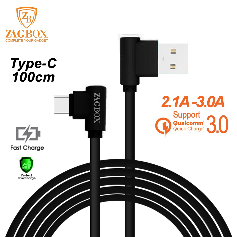 สายเคเบิลข้อมูล T-type C - Zagbox Usb Fast Charge 2.4A 100CM (Z-168) NON PACKING
