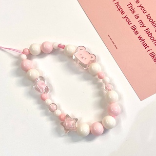 เคสโทรศัพท์มือถือ ประดับลูกปัด ทรงกลม ลายหมี BLACKPINK ROSE LISA สีชมพู และสีขาว สไตล์เกาหลี สําหรับผู้หญิง