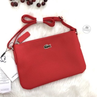 Lacoste pvc pu split cow lether shoulder bag สีแดง