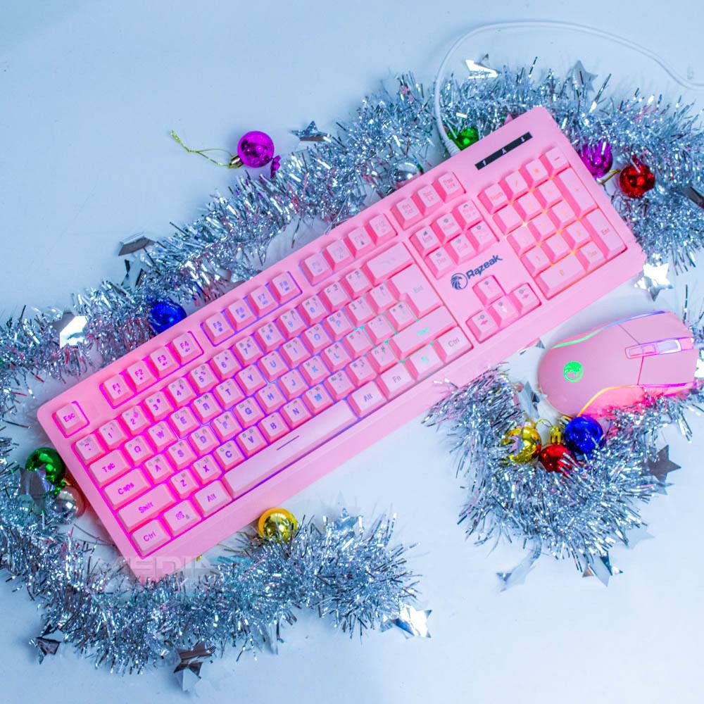 Razeak RKM-705 Set Combo มีไฟ RGB เซต เมาส์พร้อมคีย์บอร์ด สีชมพู[1-Y.