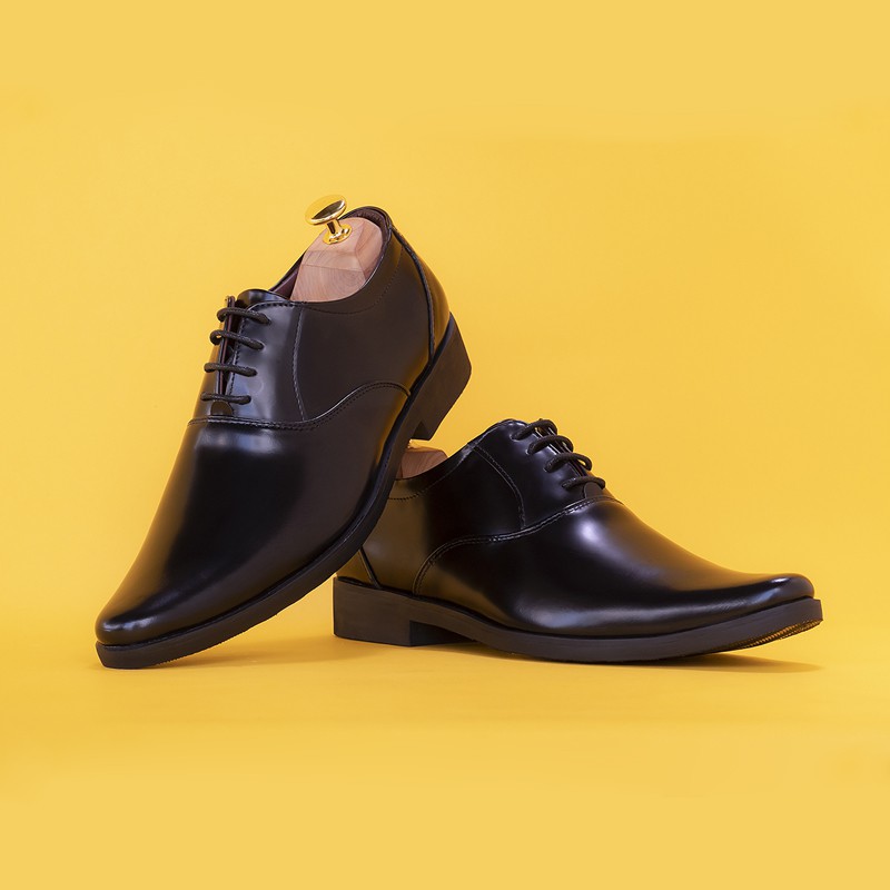 รองเท้าคัชชูหนังแท้ หัวแหลม แบบทางการ ผูกเชือก พื้นยางแท้กันลื่น กันน้ำมัน สีดำ StepPro Oxford Code 237 New
