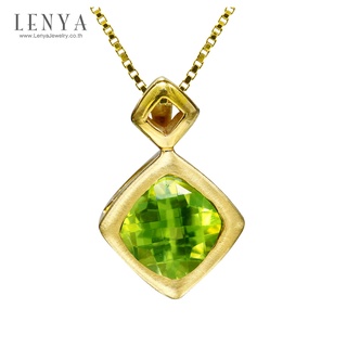 Lenya Jewelry  จี้เพอริดอท (Peridot) ทรงสี่เหลี่ยม ขนาด 8 มิล ตัวเรือนเงินแท้ชุบทอง 18K