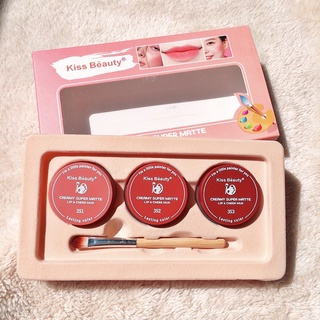 เซตปัดแก้ม เซตลิป 3 ชิ้น KISS BEAUTY CREAMY SUPER MATTE LIP &amp; CHEEK MUD #89949