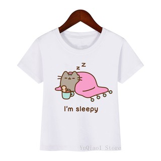 เสื้อยืด พิมพ์ลายแมว Pusheen น่ารัก สีขาว แฟชั่นฤดูร้อน สไตล์สตรีท สําหรับเด็กผู้หญิง และเด็กผู้ชาย 2023