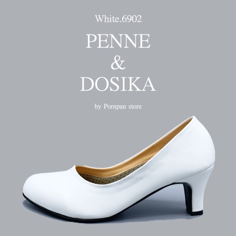 หนังนิ่ม penne /dosika รองเท้าคัชชู พยาบาล [6902-ขาว]หัวมน หุ้มส้น ผู้หญิง สีขาว ไซส์ 36-41 ส้นสูง 2 นิ้ว สินค้าพร้อมส่ง