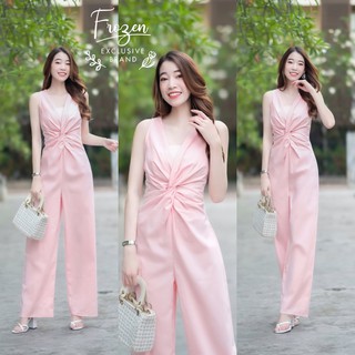 hbstation.shop เสื้อผ้าผู้หญิง Jumpsuitขายาว สีชมพู พร้อมส่ง