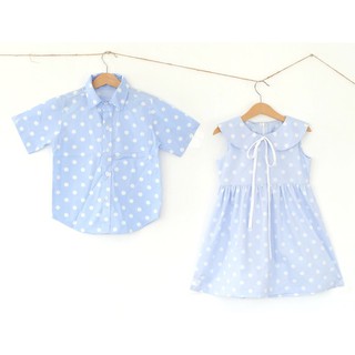 เสื้อShirtเด็กชายแขนสั้น ลาย Blue Polka Dot